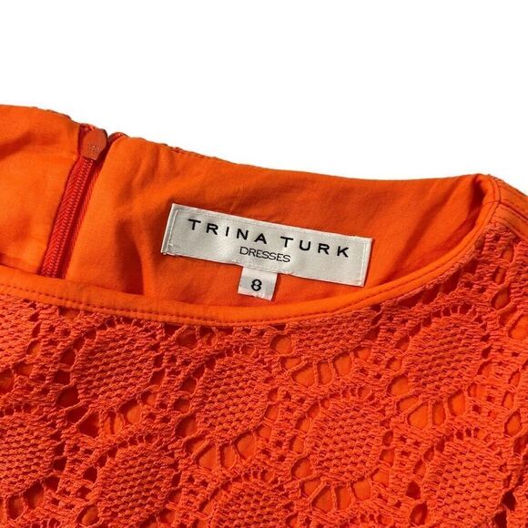 Trina Turk Crochet Orange overlay Shift Dress Size 8 Spring Summer women’s Mediu - Picture 4 of 14